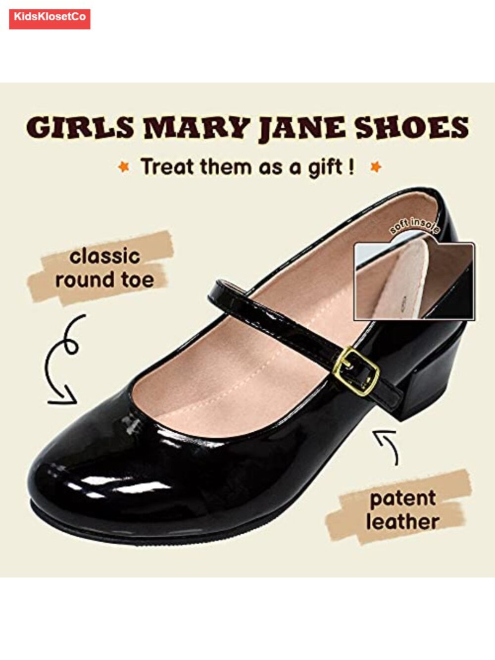 Kids Girls Mary Jane Dress Shoes Low Heel Flats Hook Loop Closure Non-Slip - Picture 2 of 6